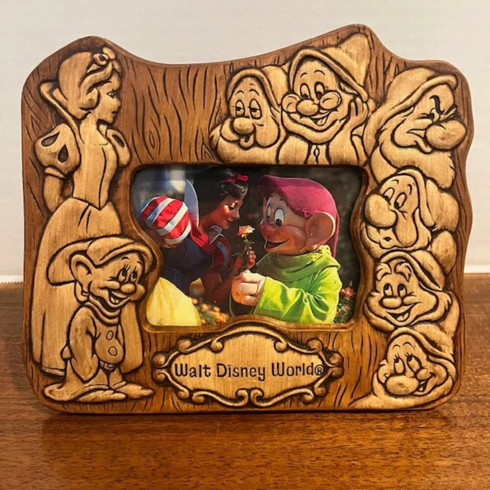 1970s Walt Disney World Snow White & the Seven Dwarfs Wood Look Picture Frame